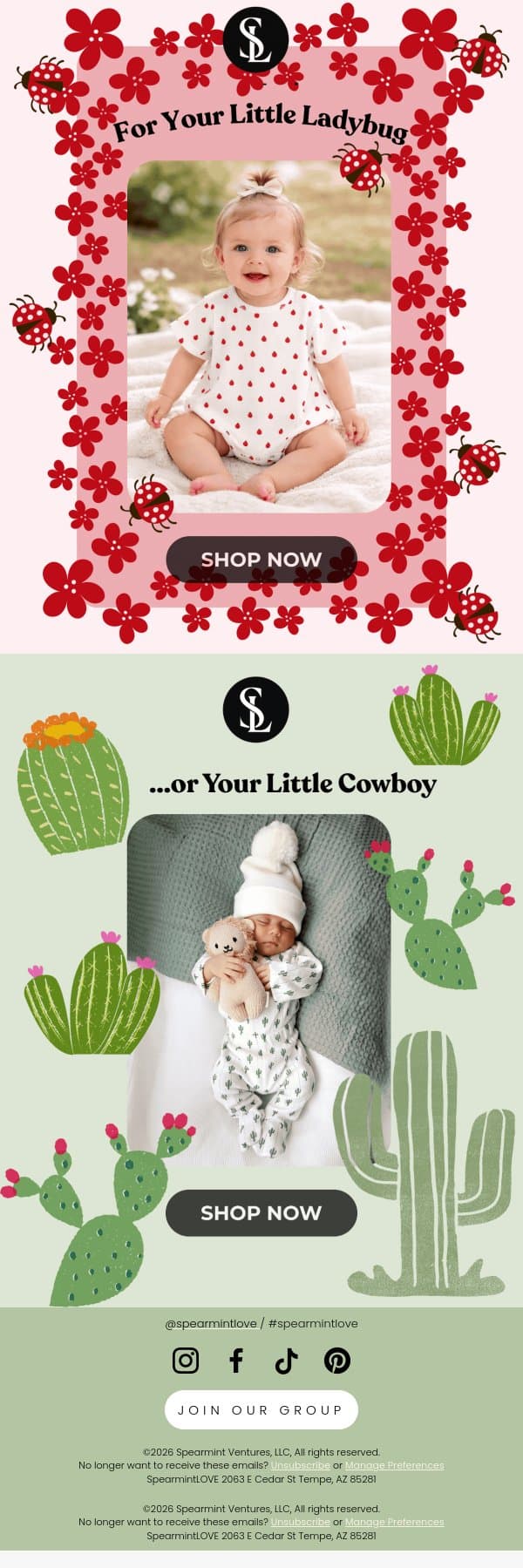 Ladybugs for Her, Cactus for Him š¤ email from SpearmintLOVE screenshot