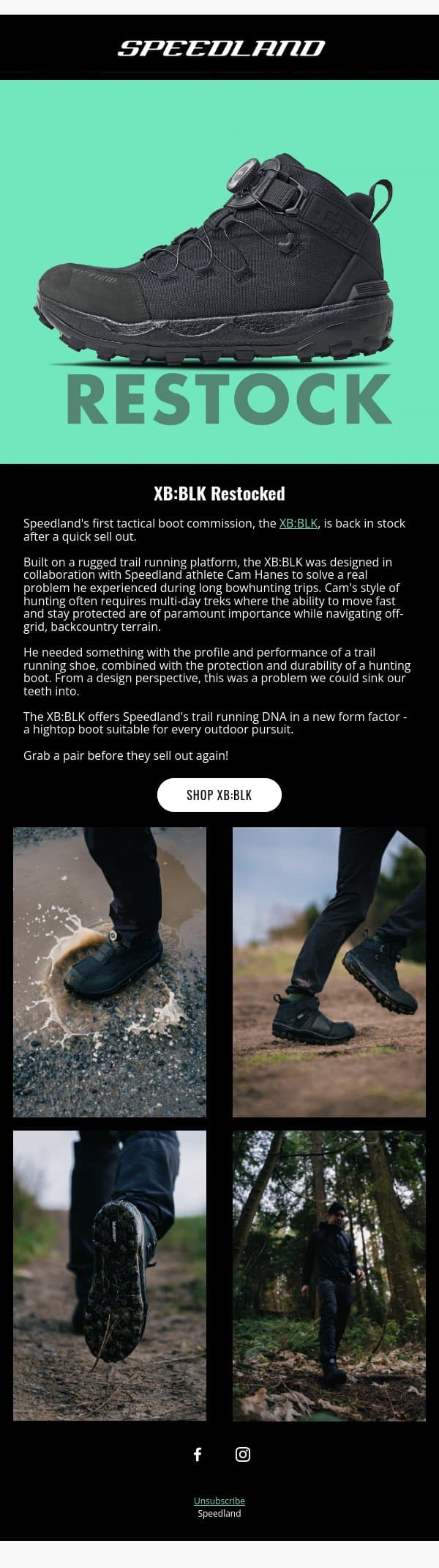 XB:BLK Restocked email from Speedland screenshot