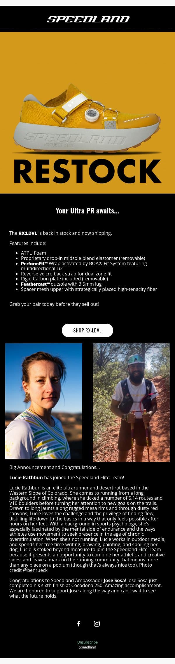 RX:LDVL RESTOCK email from Speedland screenshot