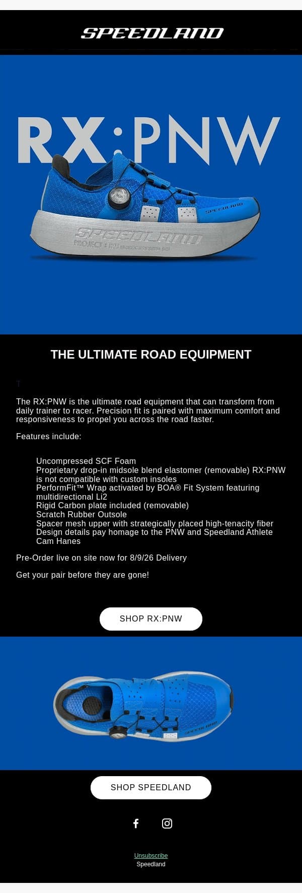 The Ultimate Road Equipment email from Speedland screenshot