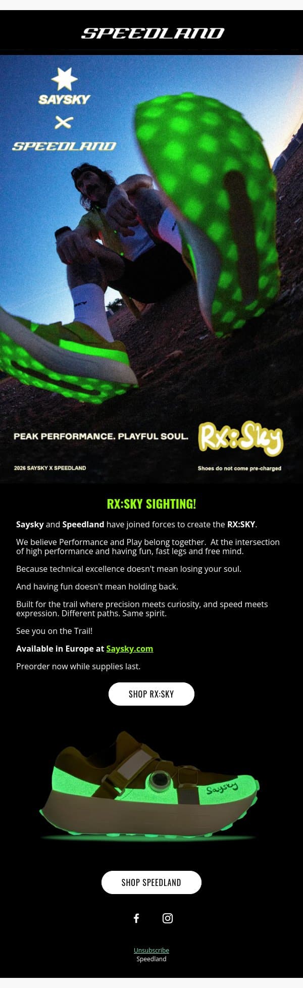 SAYSKY X SPEEDLAND email from Speedland screenshot