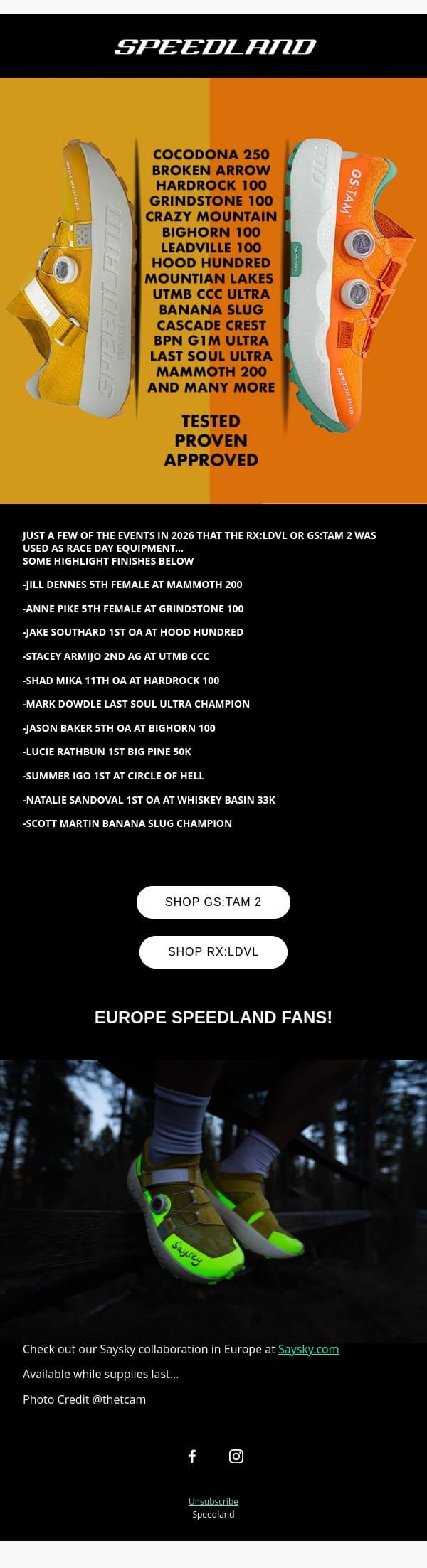 Gear Up: The Best Trail Equipment! email from Speedland screenshot