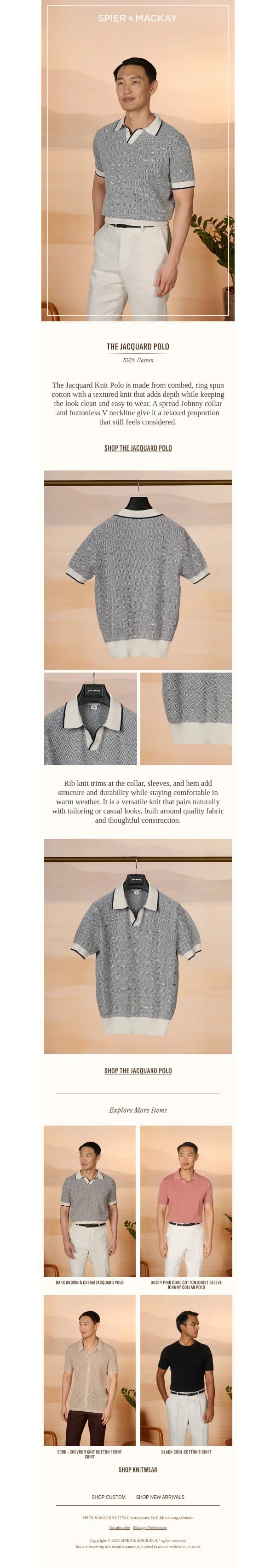 The Jacquard Polo email from Spier & Mackay screenshot