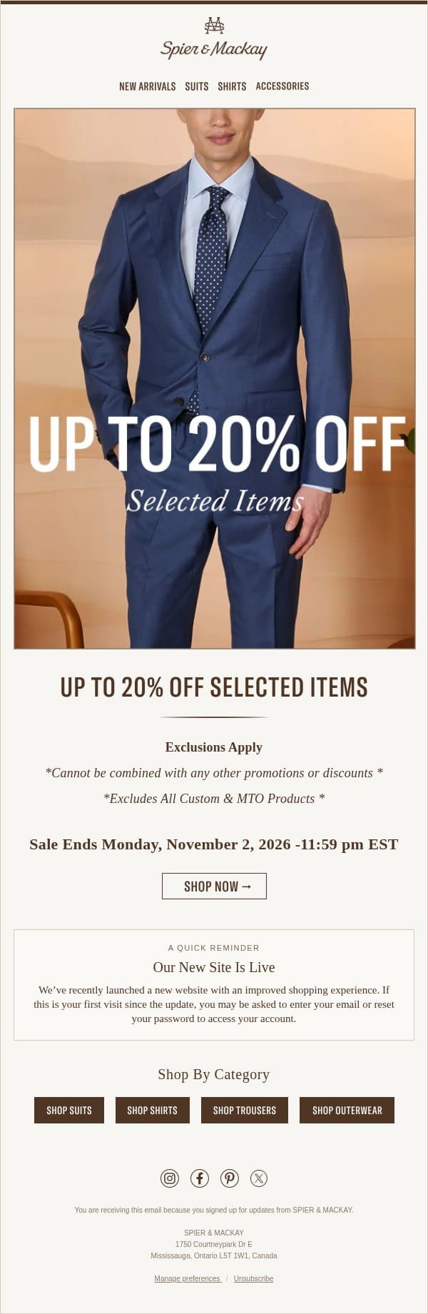 Dont Miss Out! Up To 20% OFF Selected Items! email from Spier & Mackay screenshot