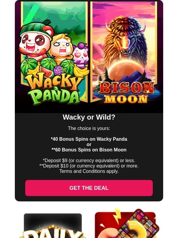 A choice of bonus spins 🤗 email from Spin Casino