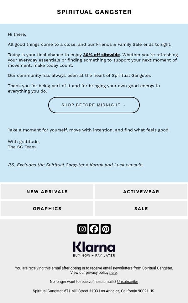 Last Call From the Universe email from Spiritual Gangster screenshot