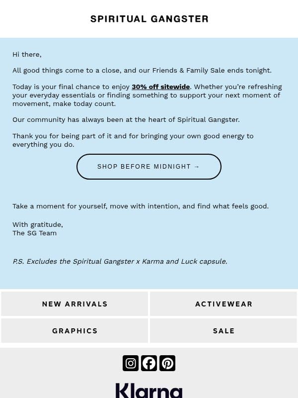 Last Call From the Universe email from Spiritual Gangster