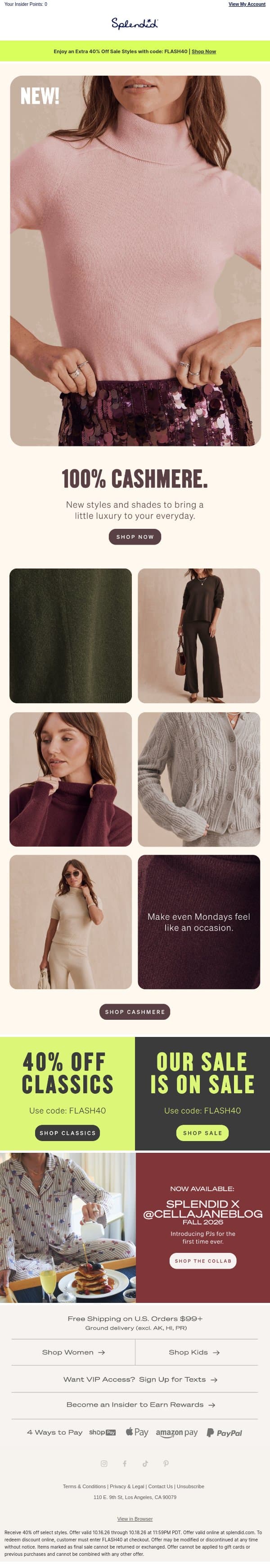 New Cashmere. Worth a Feel. email from Splendid screenshot