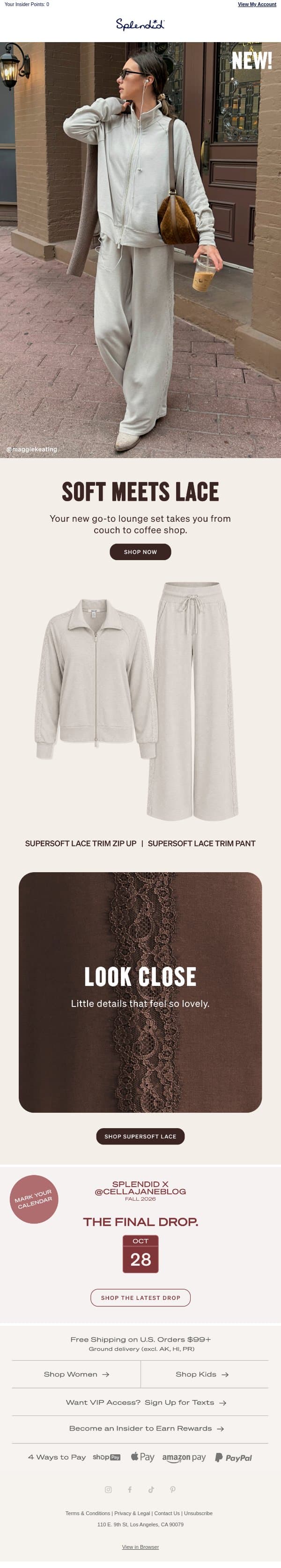 New! Supersoft Lace email from Splendid screenshot
