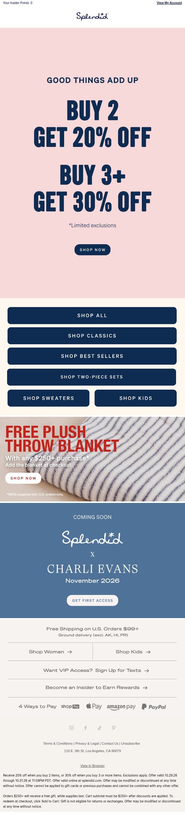 Up to 30% OFF Feel-Good Favorites email from Splendid screenshot