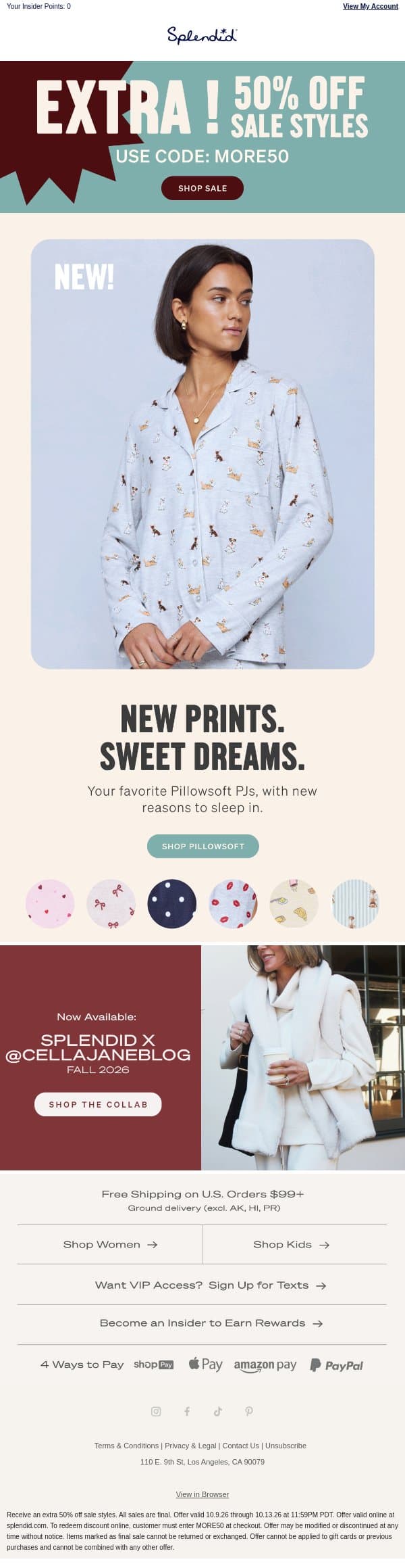 New Pillowsoft Prints ☁️ email from Splendid screenshot