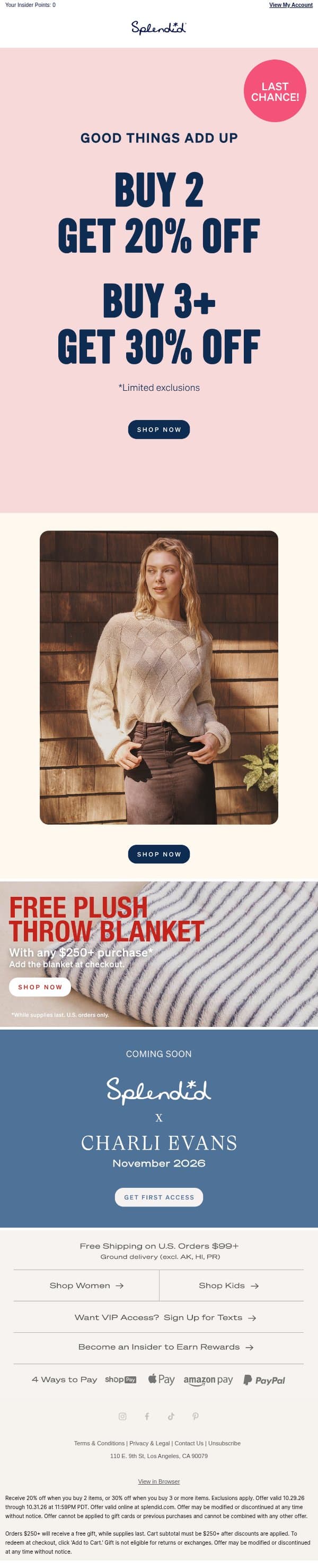 Save Up to 30% OFF. Last Call. email from Splendid screenshot