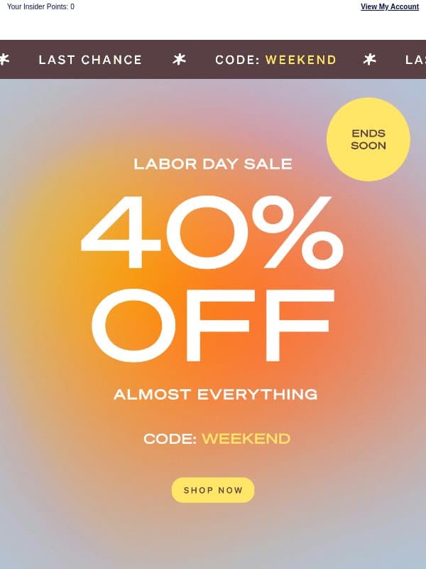 40% OFF Ends Today email from Splendid