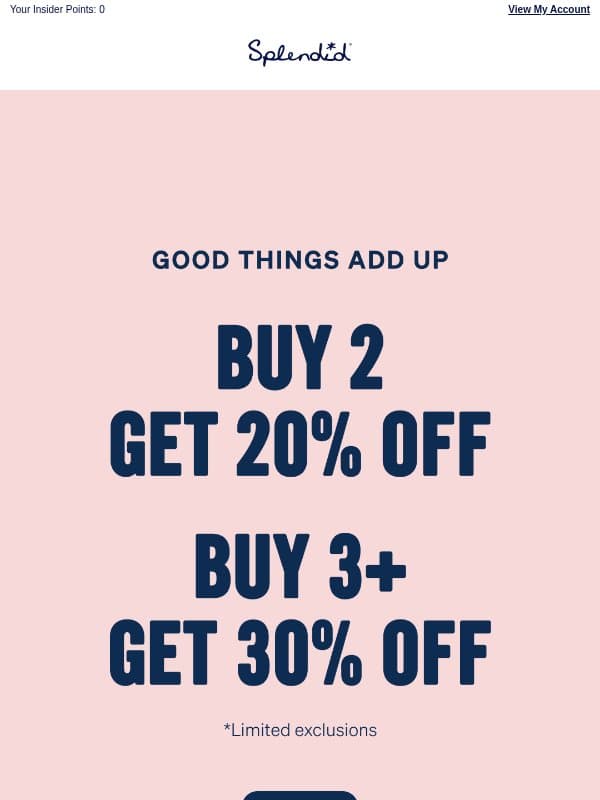 Up to 30% OFF Feel-Good Favorites email from Splendid