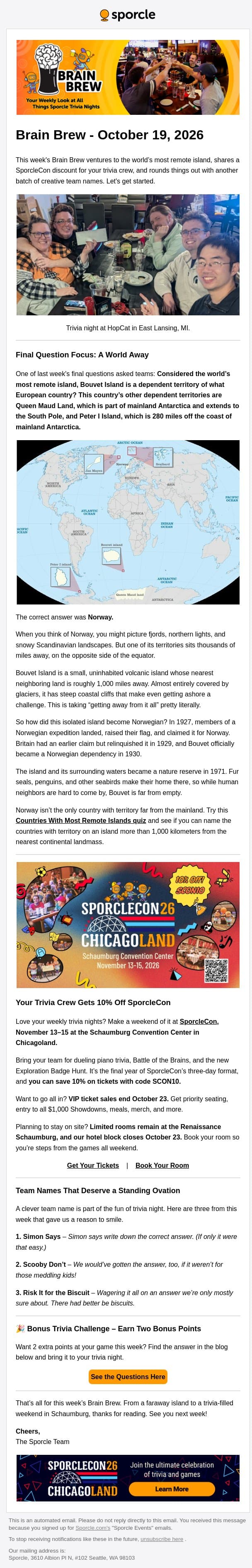 Get Lost, Then Get Your Team Together email from Sporcle screenshot