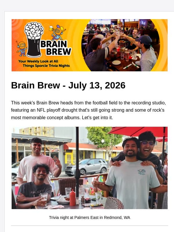 NFL Droughts, Rock Classics, and More email from Sporcle