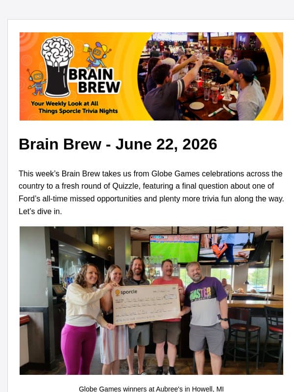 2,000 Players. $25,000. One Big Trivia Weekend. email from Sporcle