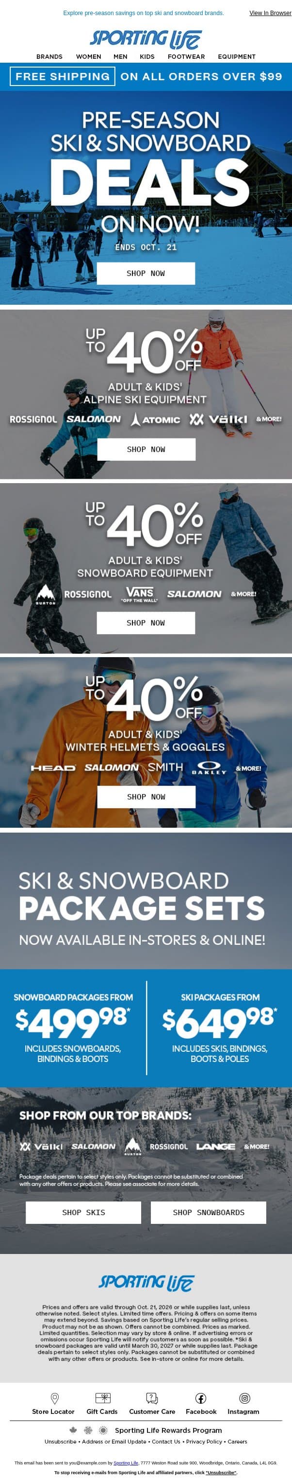 Get Ahead of the Season: Ski & Snowboard Deals email from Sporting Life screenshot