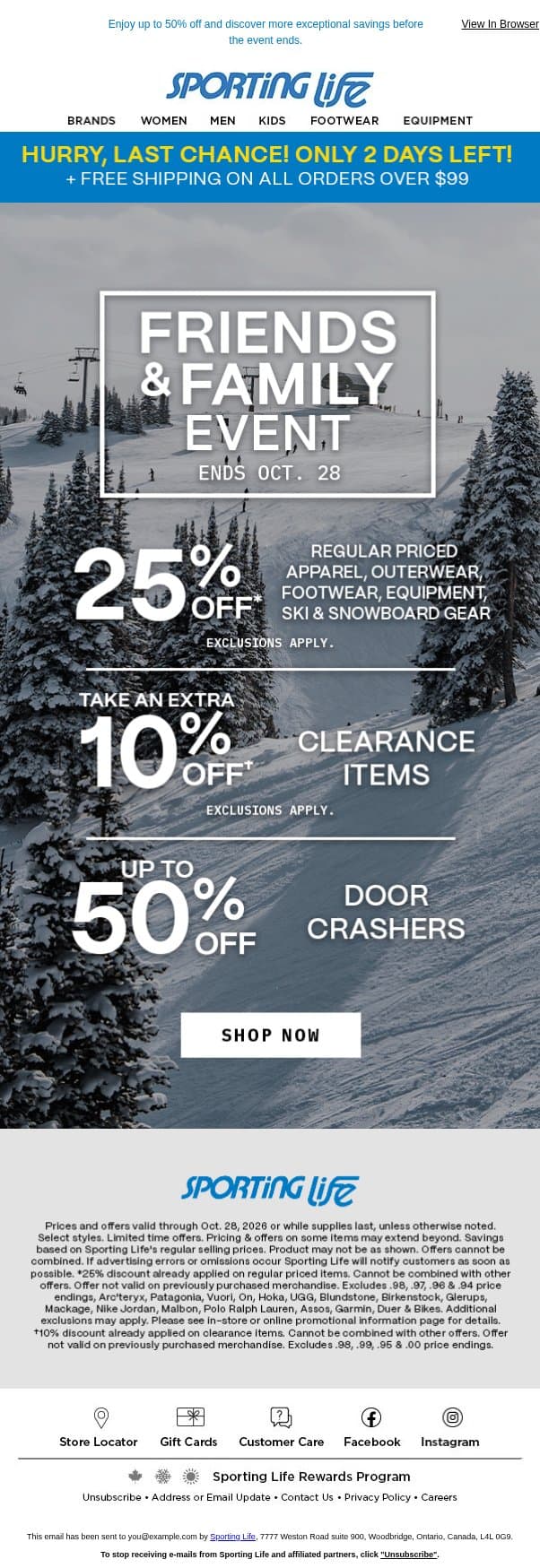 Last Chance: Family & Friends Event! email from Sporting Life screenshot