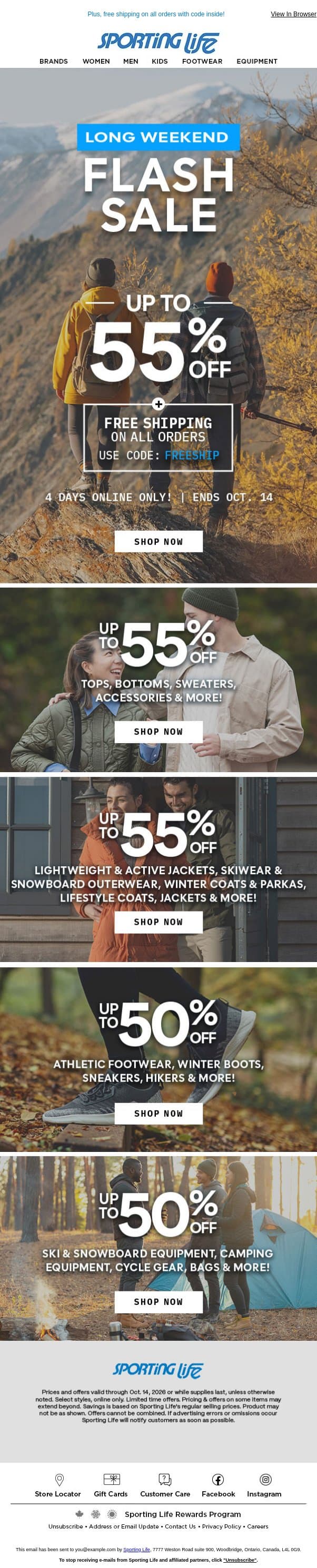 4 Days Only! Up To 55% Off The Long Weekend Flash Sale email from Sporting Life screenshot