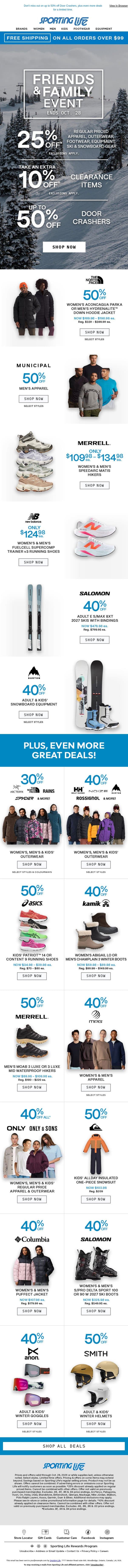 Friends & Family Event Is On! email from Sporting Life screenshot