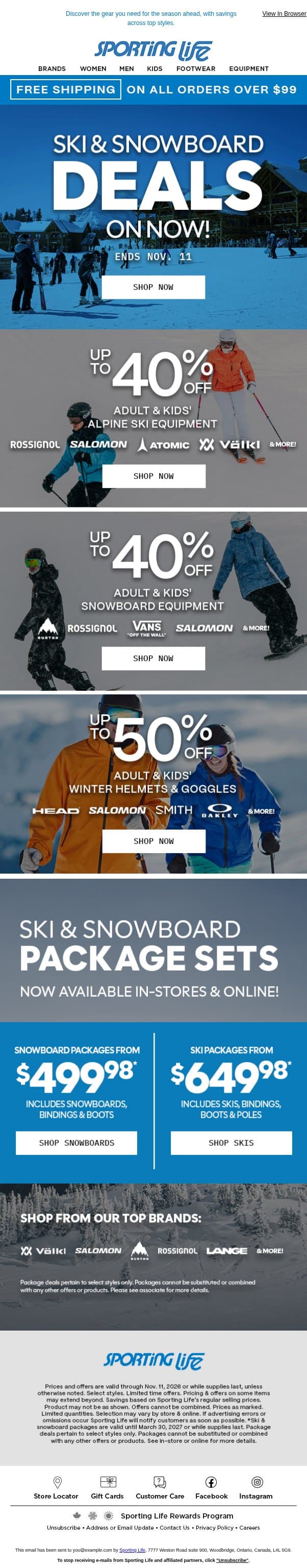 Your Ski & Snowboard Season Starts Here email from Sporting Life screenshot