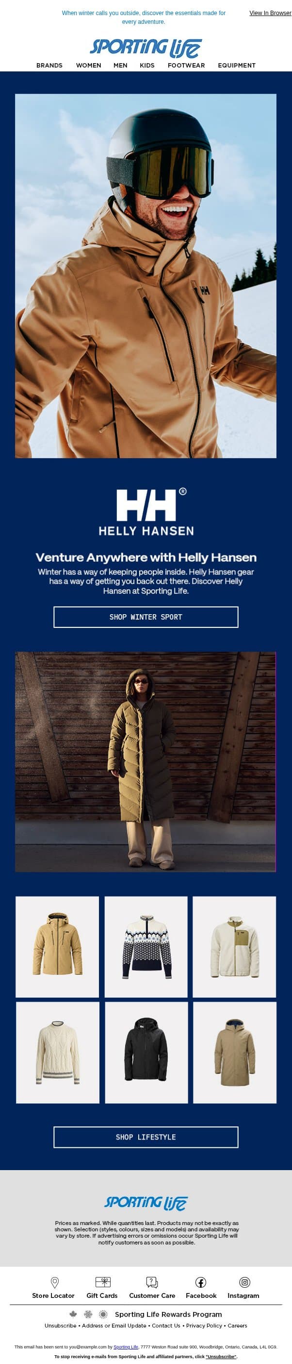 Venture Anywhere with Helly Hansen email from Sporting Life screenshot
