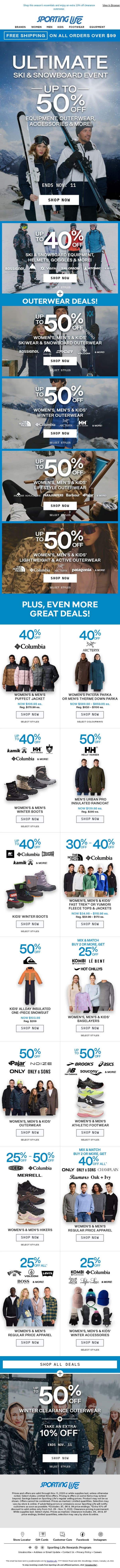 Save Up to 50% at the Ski & Snowboard Event email from Sporting Life screenshot