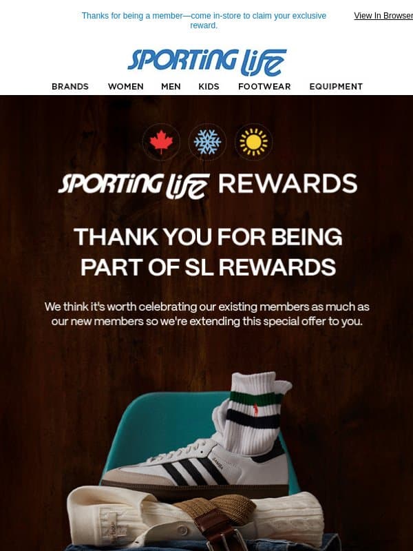 A Little Something Just for You email from Sporting Life