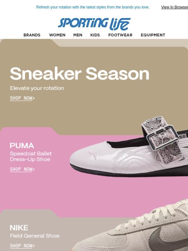 Your Sneaker Season Starts Here email from Sporting Life