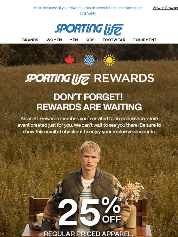 Your Exclusive Rewards Are Waiting email from Sporting Life
