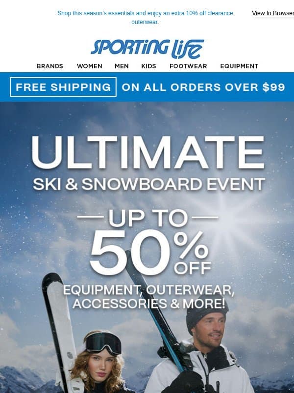Save Up to 50% at the Ski & Snowboard Event email from Sporting Life