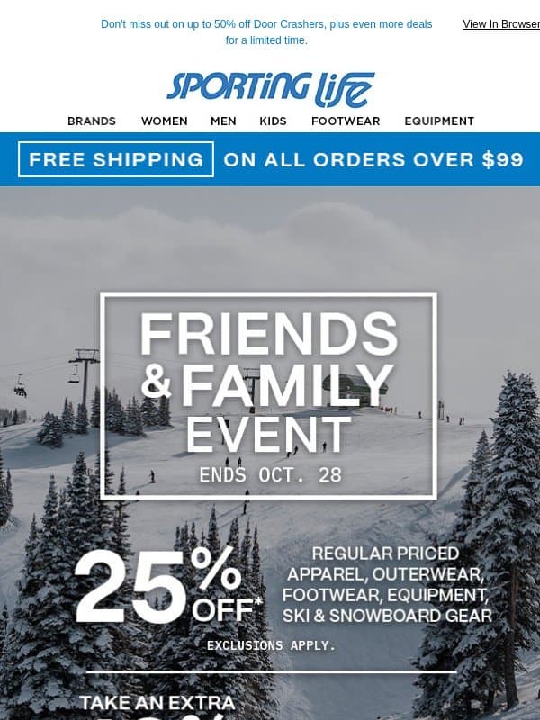 Friends & Family Event Is On! email from Sporting Life