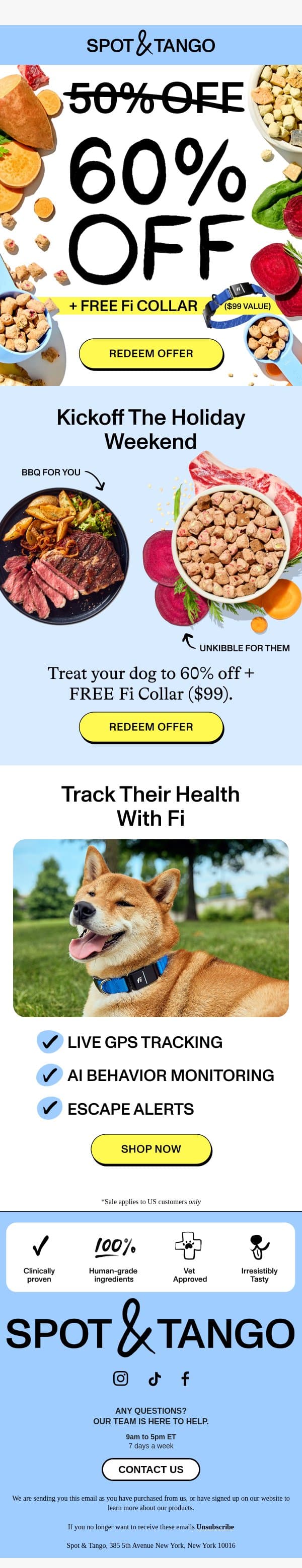 Made with love for your dog: now 60% OFF 🐶🫶 email from Spot & Tango screenshot