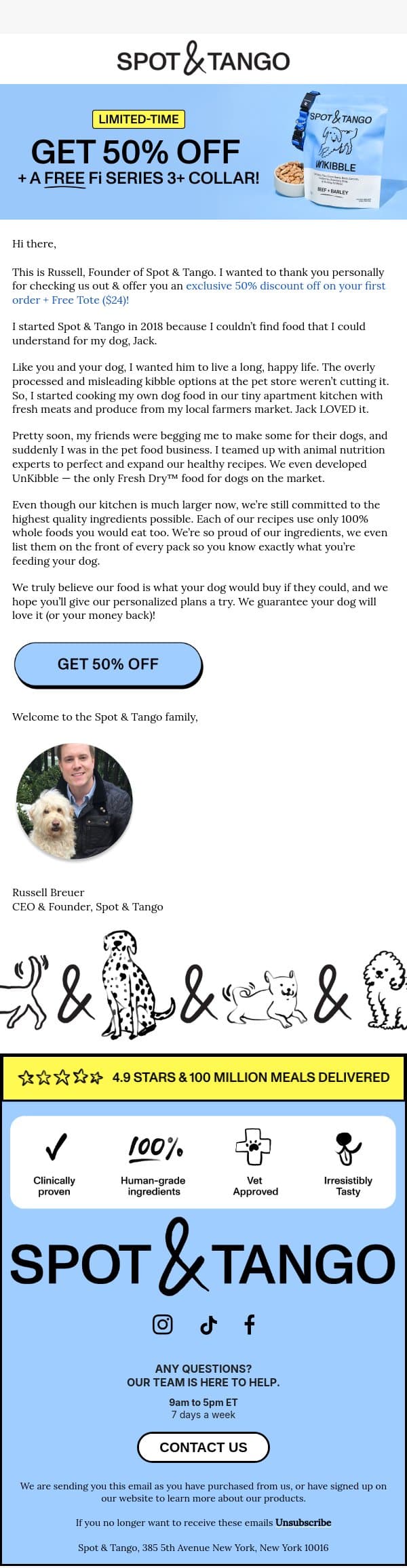 Hi there, let's talk about your dog 🦮 email from Spot & Tango screenshot