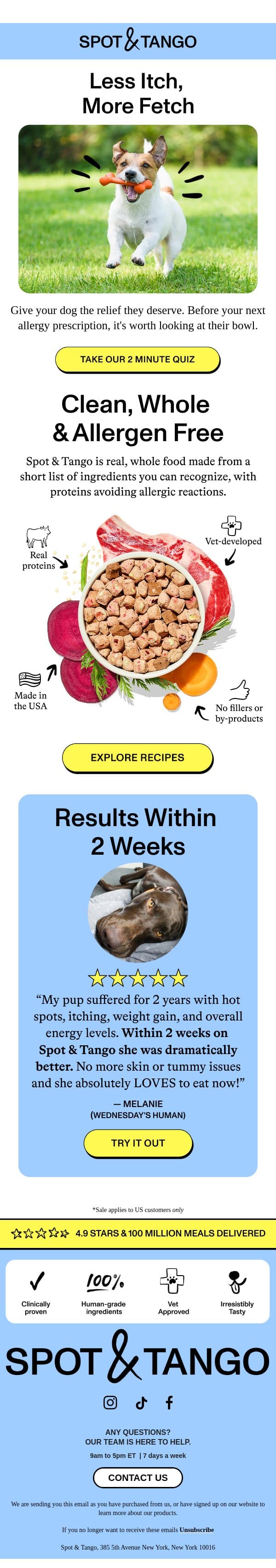 Is your dog scratching more lately? email from Spot & Tango screenshot