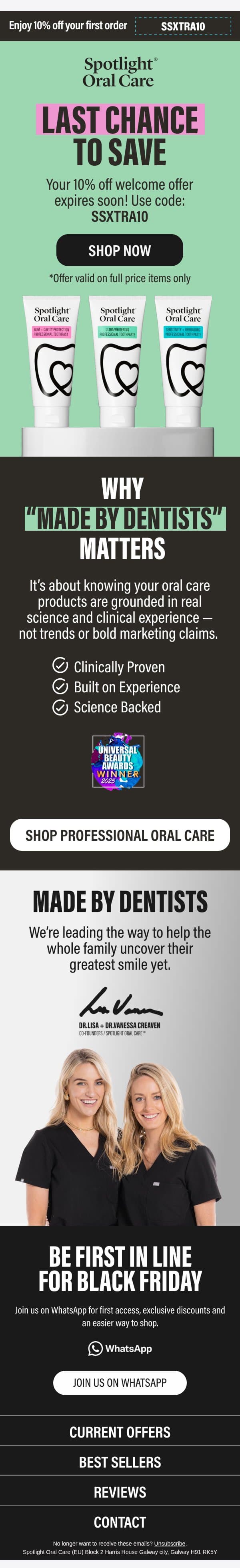 Last chance for 10% off email from Spotlight Oral Care screenshot