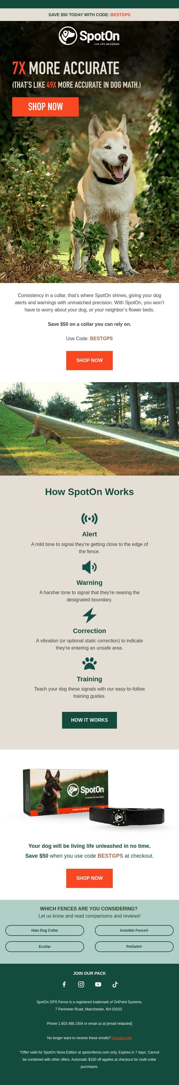 Why is SpotOn the most reliable fence? email from SpotOn screenshot