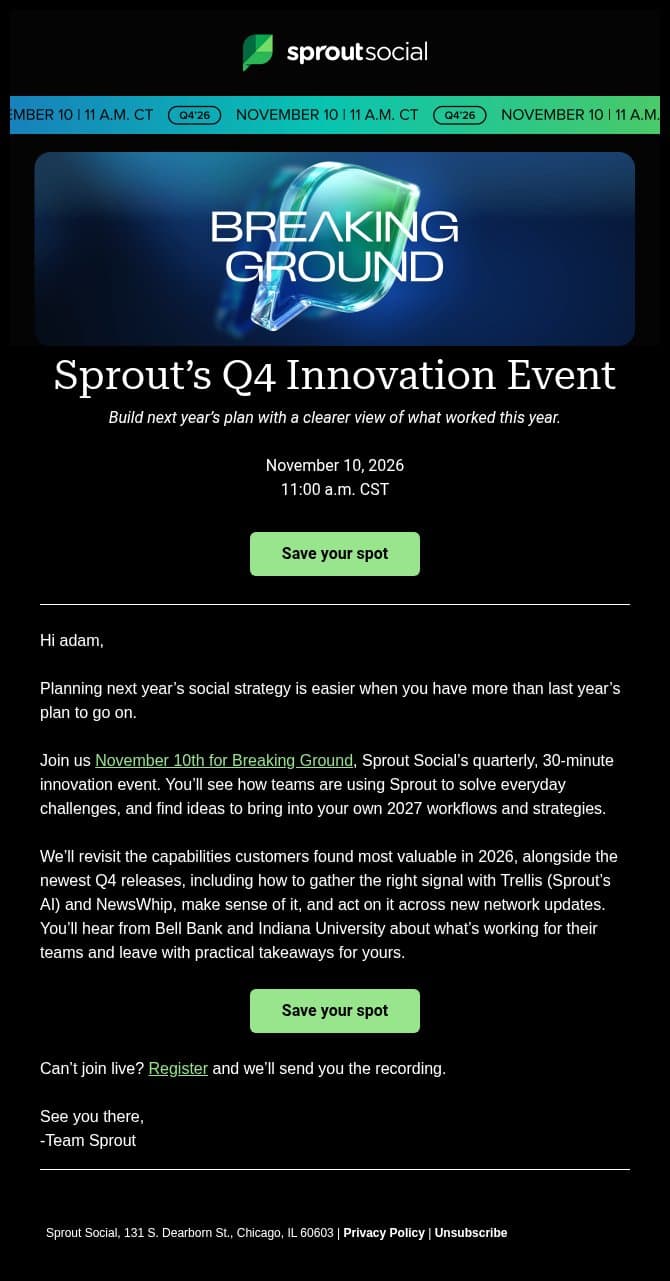 What’s working for Sprout customers? email from Sprout Social screenshot