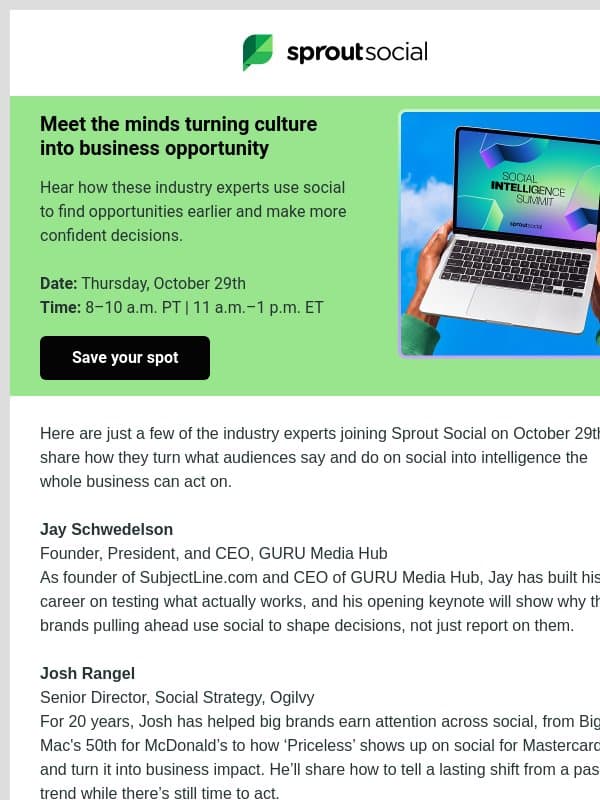 Who’s speaking at Sprout’s digital summit? email from Sprout Social
