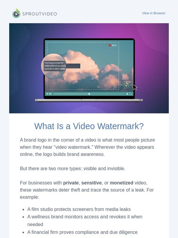 π§ Visible vs Invisible Watermarks email from SproutVideo