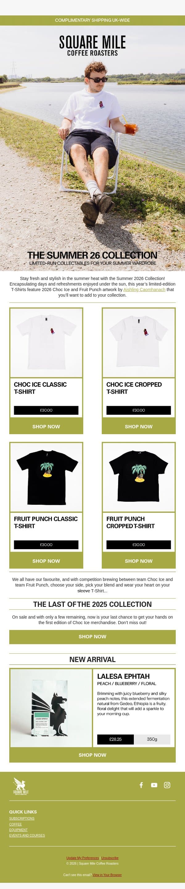 The Summer ‘26 Collection is Here! email from Square Mile Coffee Roasters screenshot