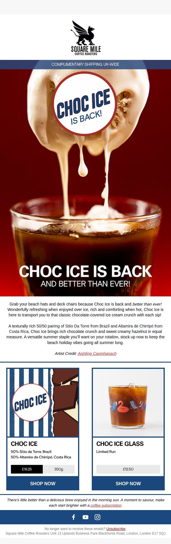 Choc Ice is Back email from Square Mile Coffee Roasters screenshot