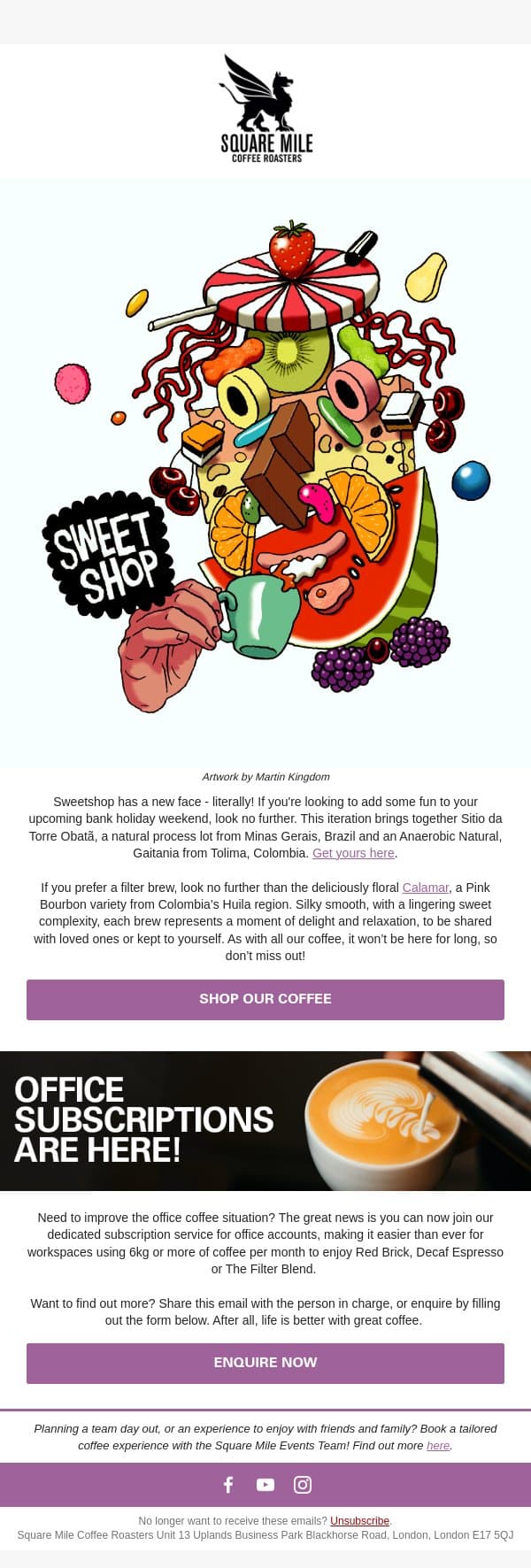 A New Look For Sweetshop email from Square Mile Coffee Roasters screenshot