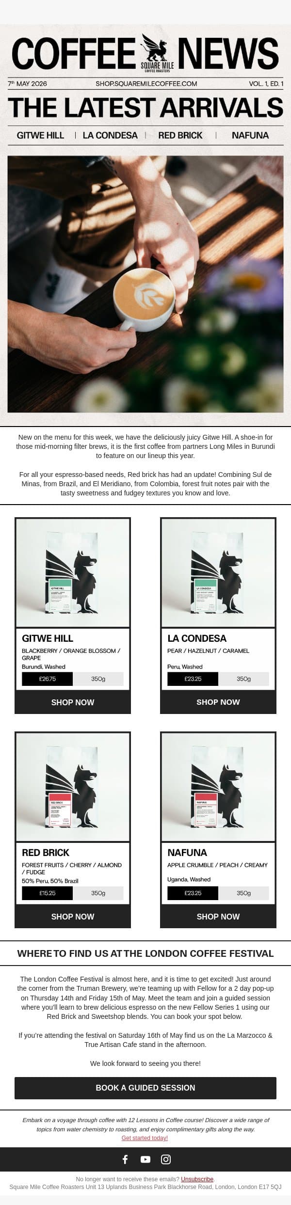 New Additions to the Lineup! email from Square Mile Coffee Roasters screenshot