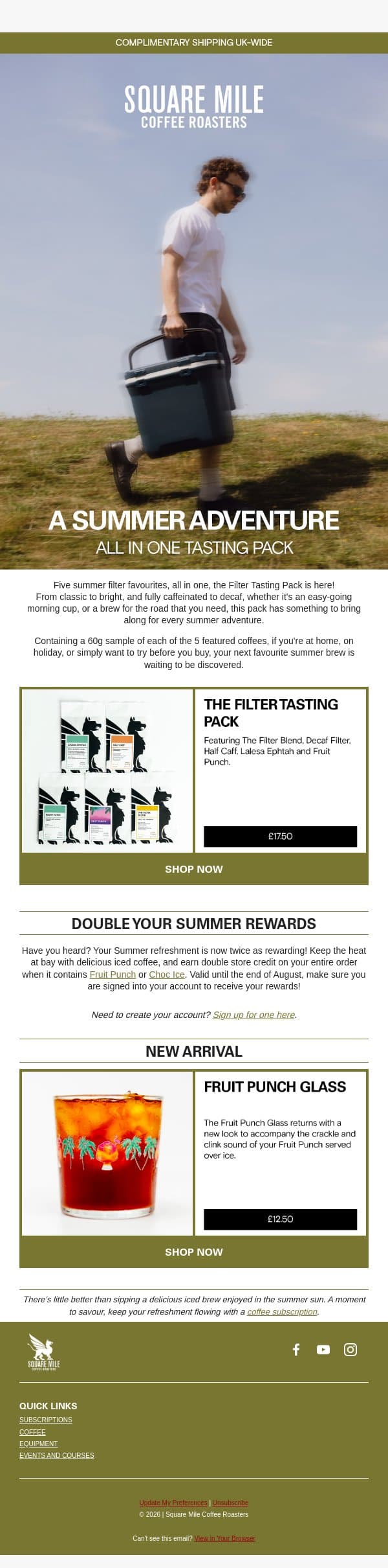 A Summer Adventure email from Square Mile Coffee Roasters screenshot
