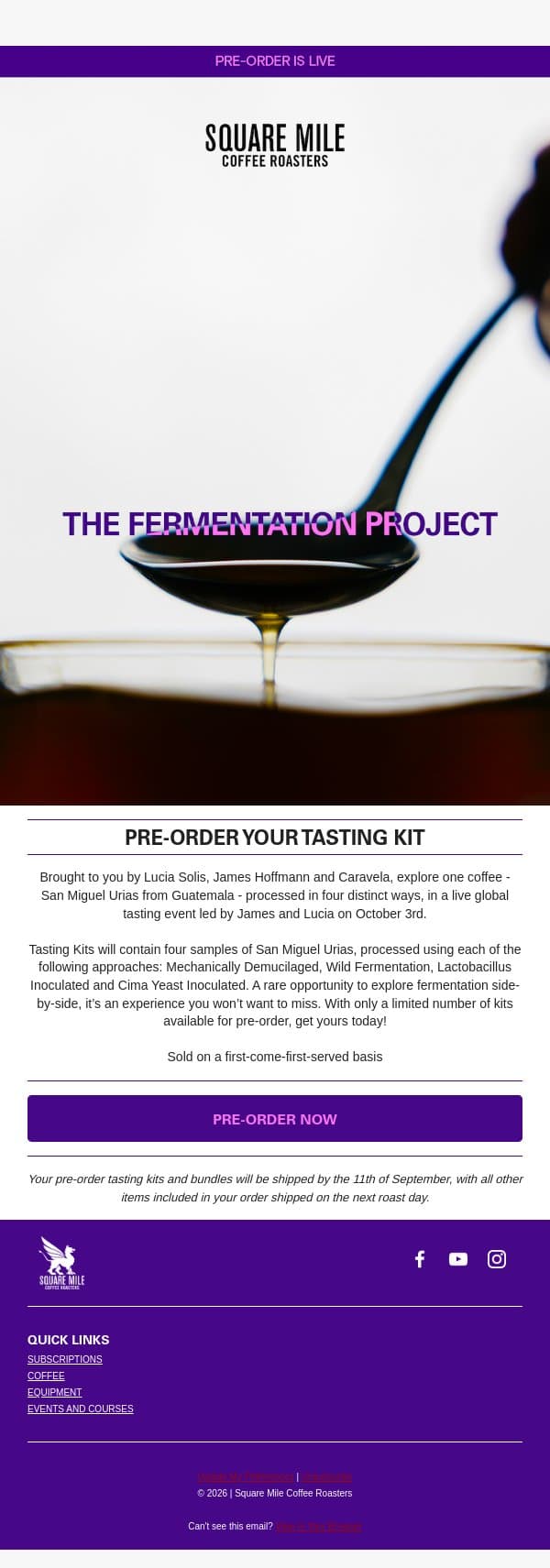 The Fermentation Project email from Square Mile Coffee Roasters screenshot