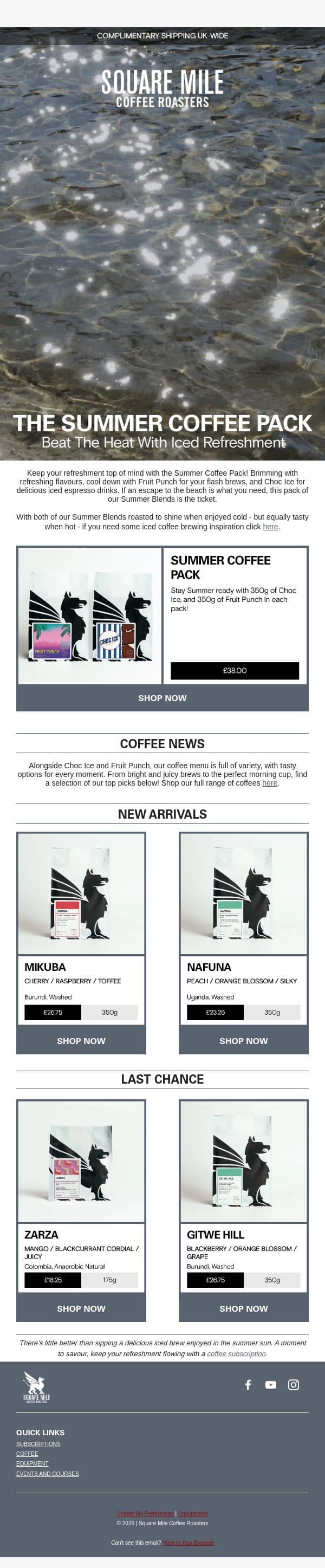 Keep Cool with the Summer Coffee Pack! email from Square Mile Coffee Roasters screenshot
