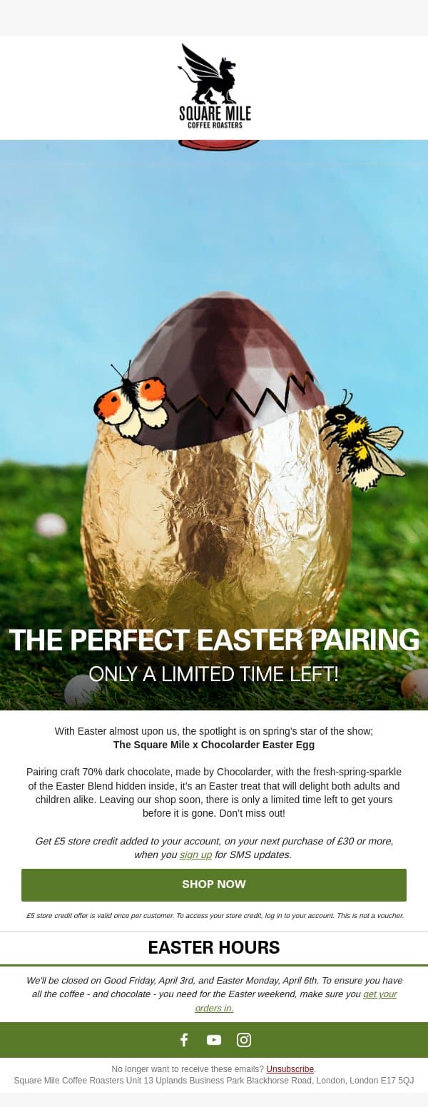 Limited Time Left email from Square Mile Coffee Roasters screenshot