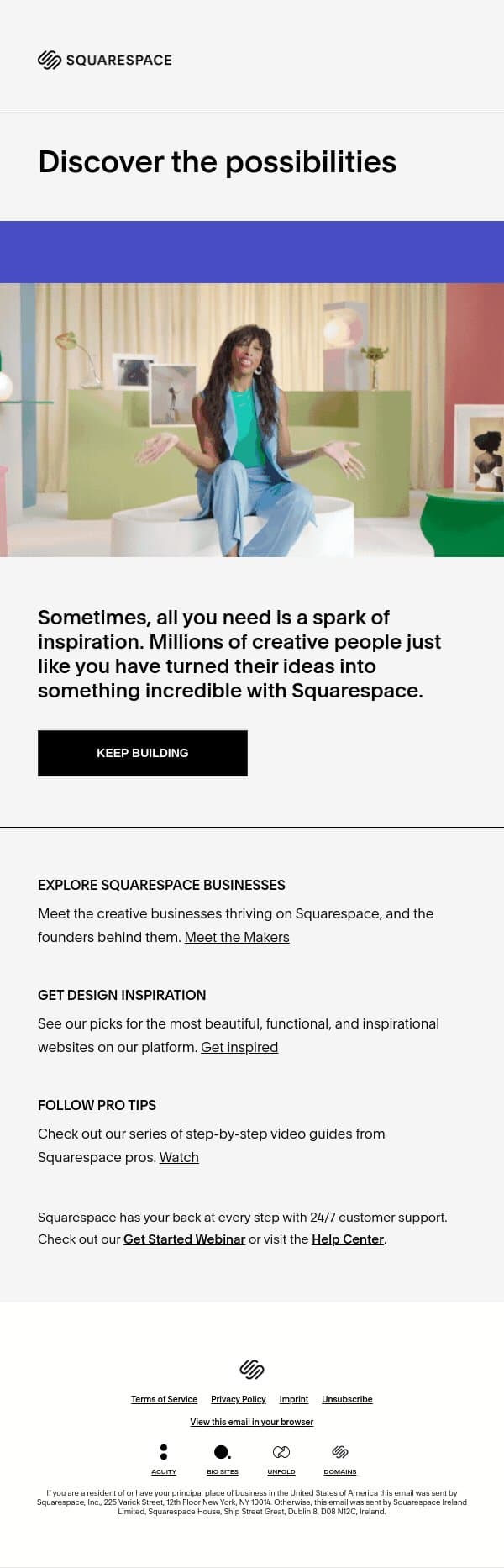 Need some site inspiration? email from Squarespace screenshot